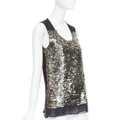 GIVENCHY black sheer silk lined iridescent sequinned illusion top L