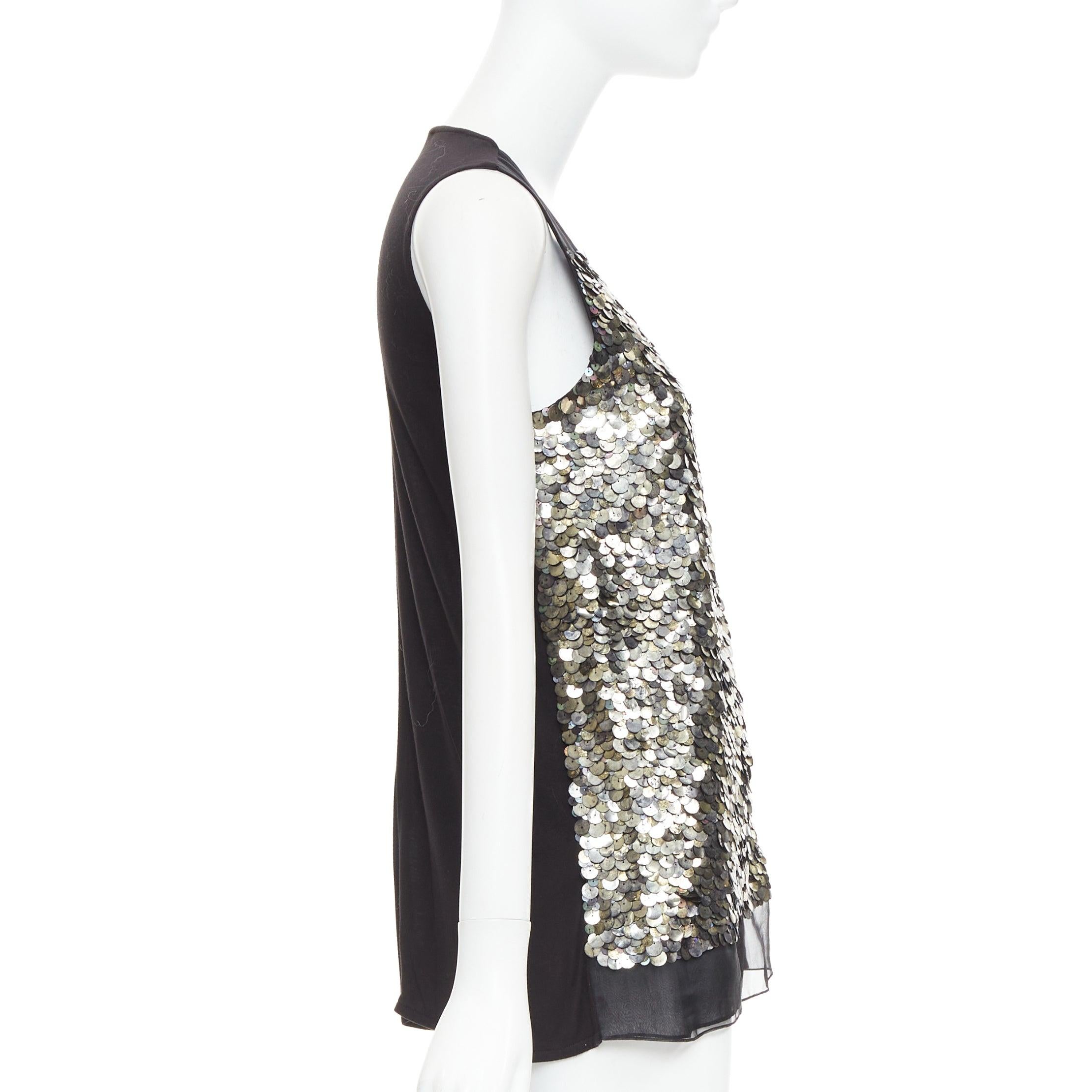 GIVENCHY Schwarzes, mit Seide gefüttertes, schillerndes, mit Pailletten besetztes Illusions-Top L Damen im Angebot