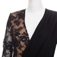 GIVENCHY black silk cotton blend intricate lace trim wrap jumpsuit FR36 S