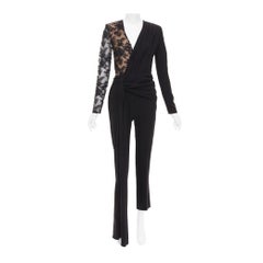 GIVENCHY Schwarzes Seiden-Baumwoll-Gemisch Verschlungener Spitzenbesatz Wickeloverall FR36 S