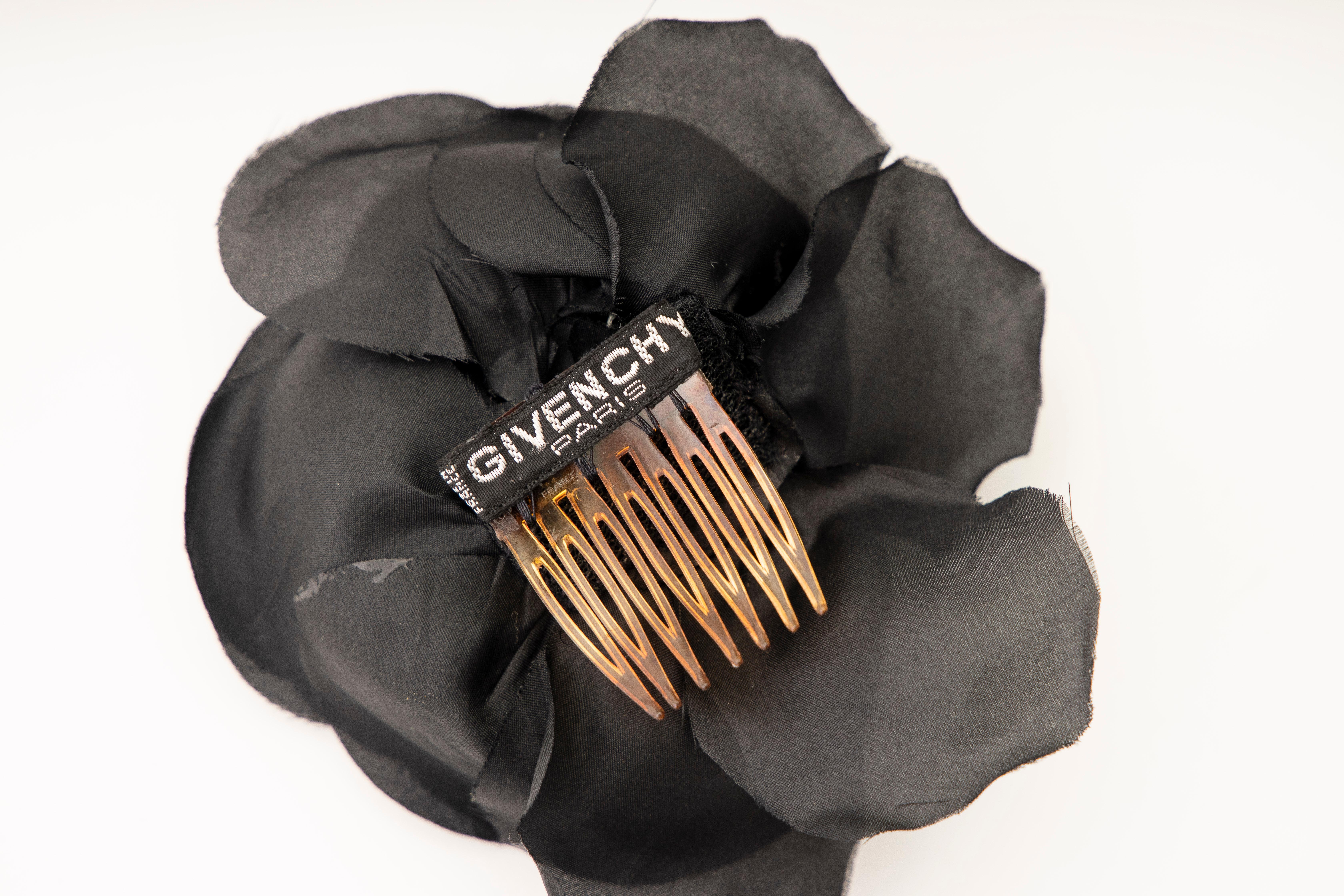 Givenchy Black Silk Flower Hair Comb, Circa: 1960's In Good Condition In Cincinnati, OH