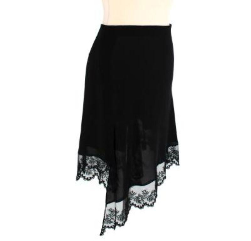 Givenchy Black Silk Lace Trimmed Asymmetric Skirt In Excellent Condition For Sale In London, GB