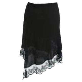 Givenchy Black Silk Lace Trimmed Asymmetric Skirt For Sale