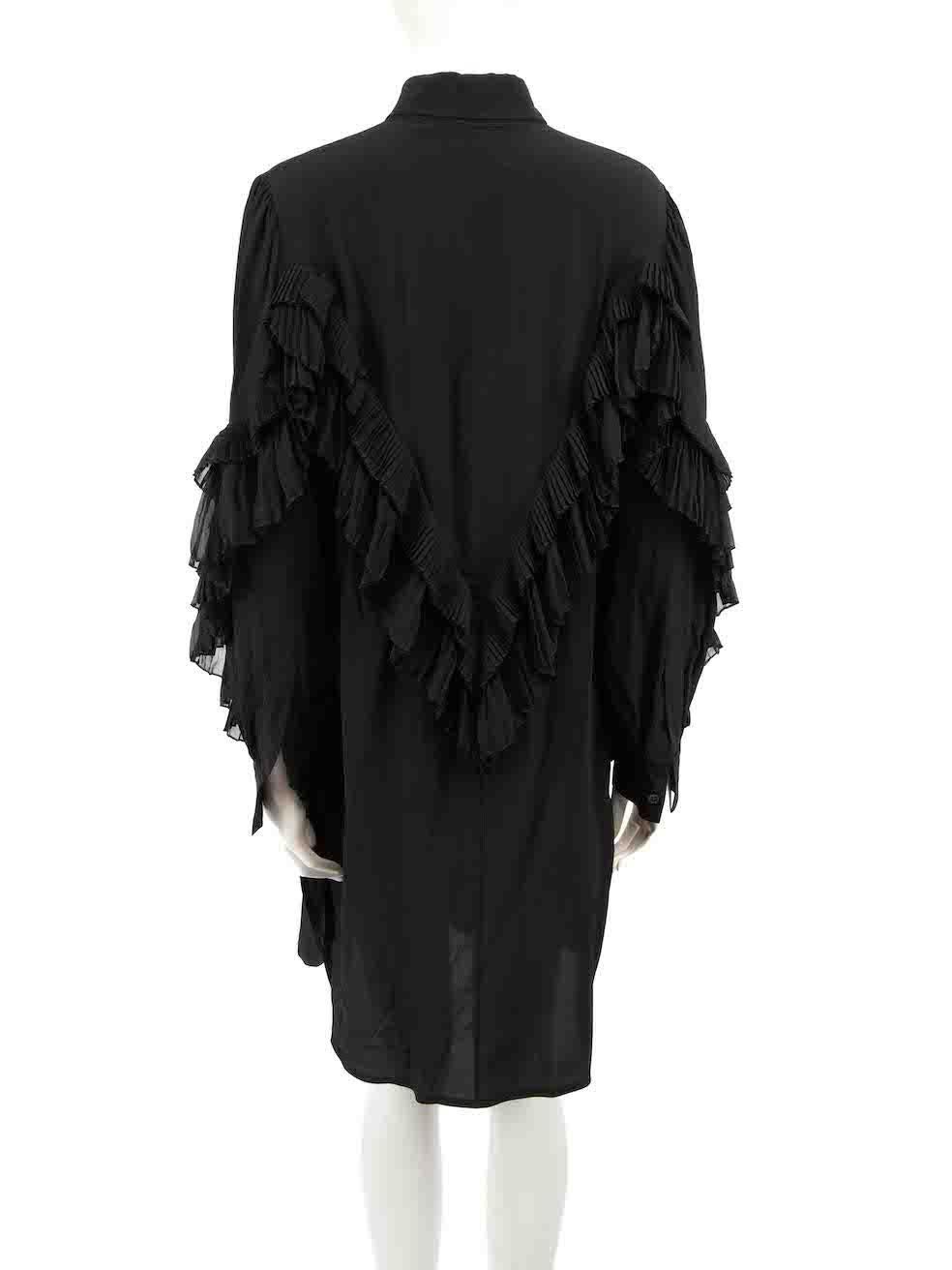 Givenchy Black Silk Pleated Ruffle Shirt Dress Size M In New Condition For Sale In London, GB