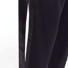 GIVENCHY black silk ribbon fringe trim wide leg trousers