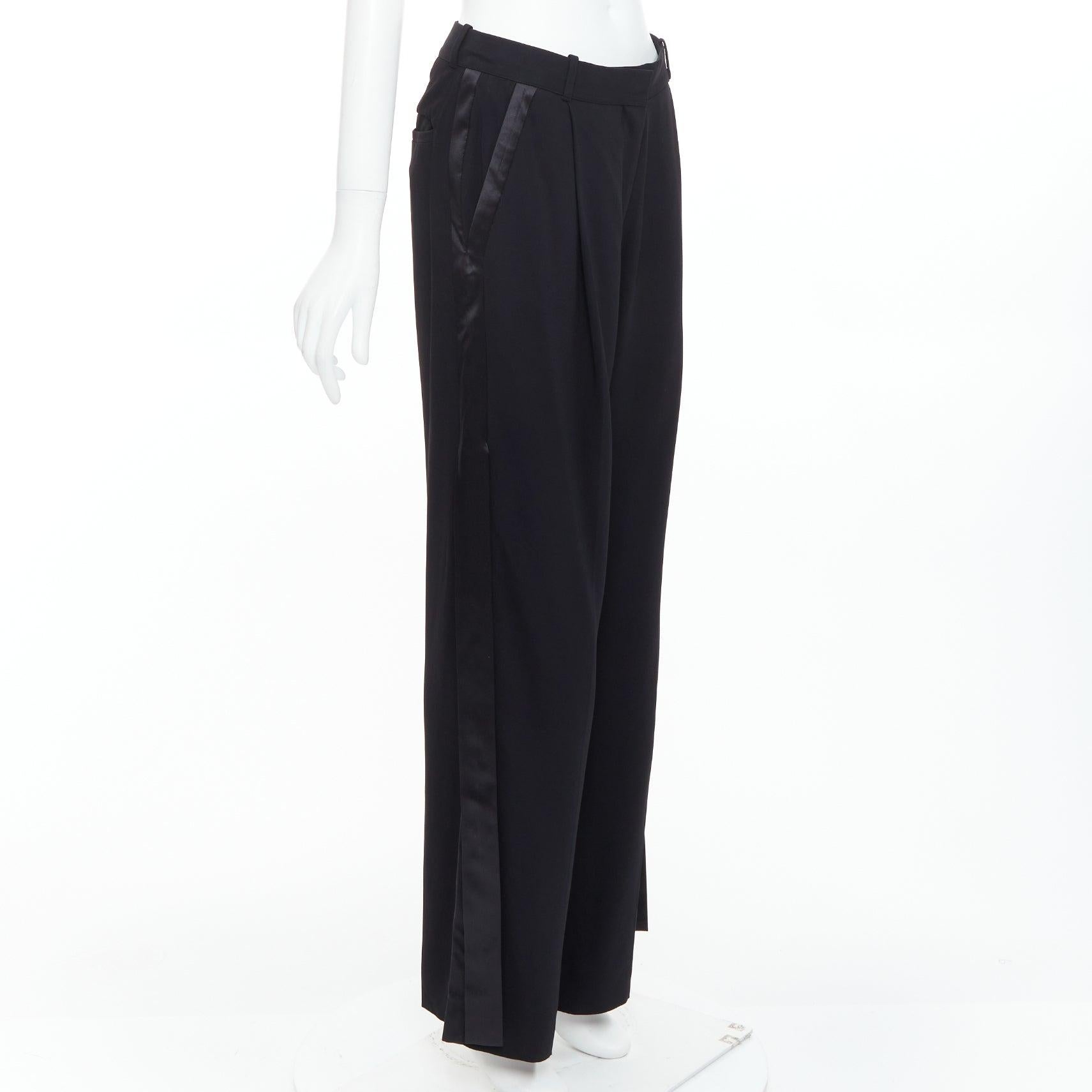 Nero GIVENCHY pantaloni a gamba larga con frange in nastro di seta nero in vendita