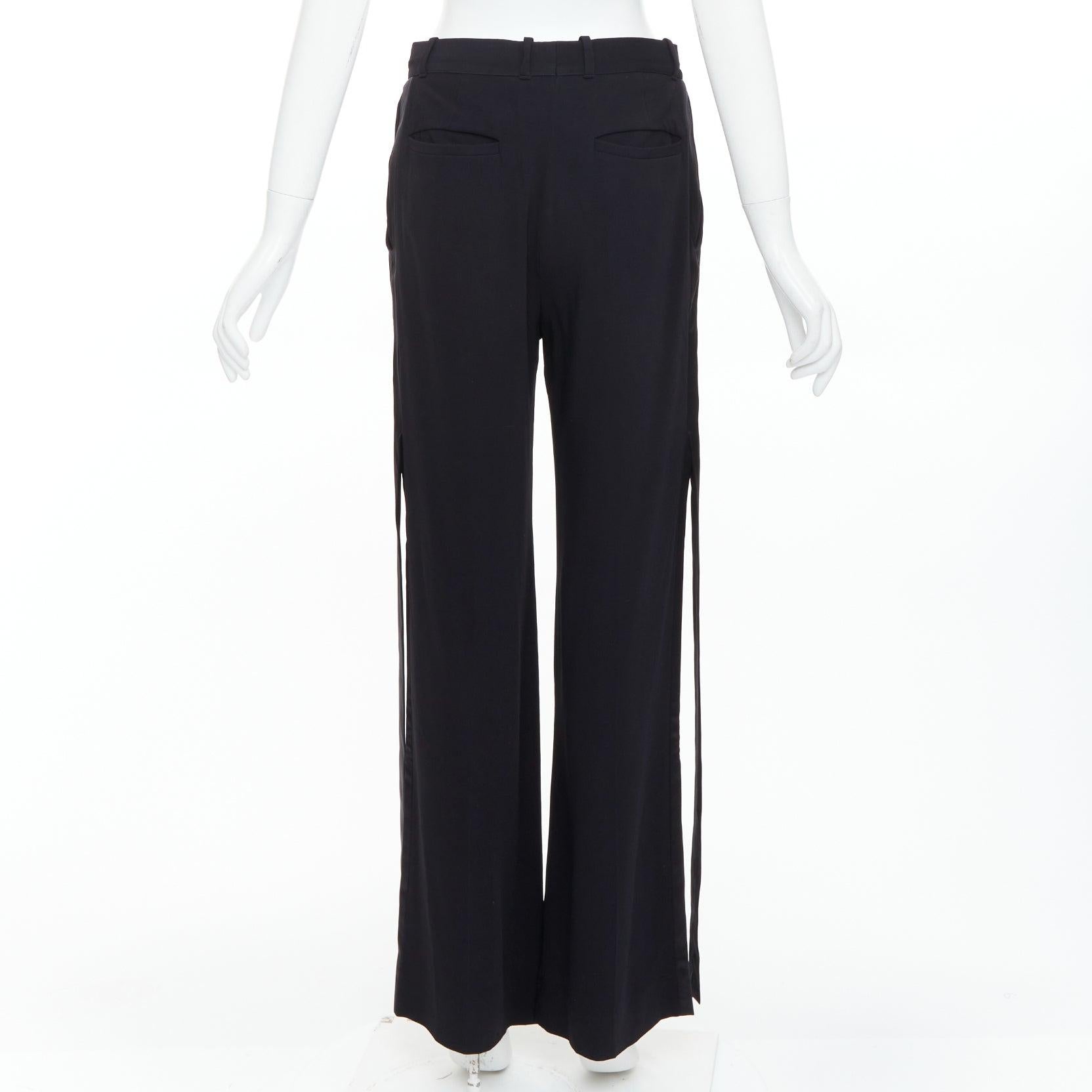 Donna GIVENCHY pantaloni a gamba larga con frange in nastro di seta nero in vendita