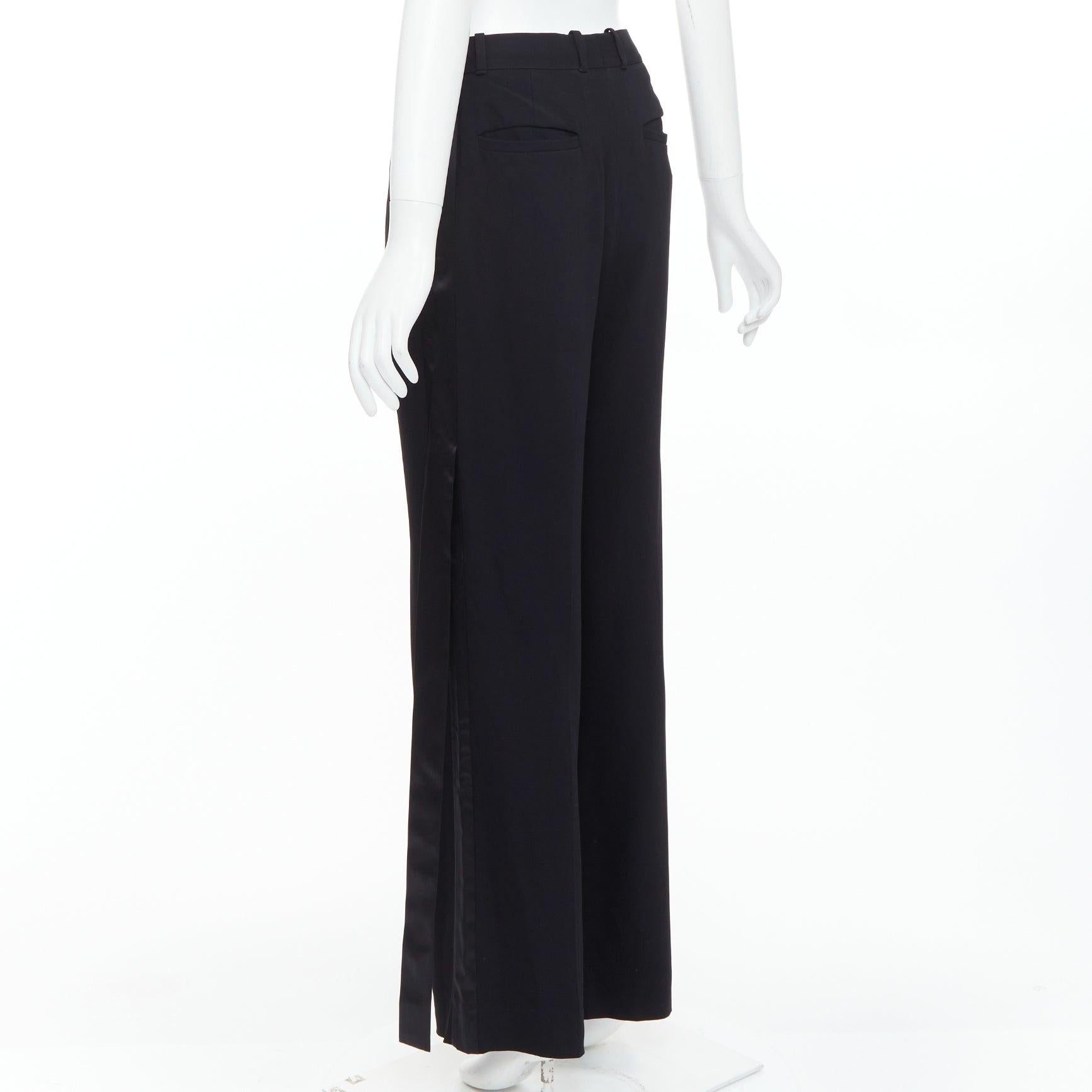 GIVENCHY pantaloni a gamba larga con frange in nastro di seta nero in vendita 1