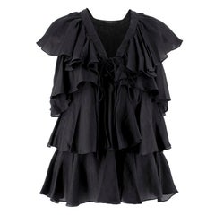 Givenchy Black Silk Ruffle Top XS