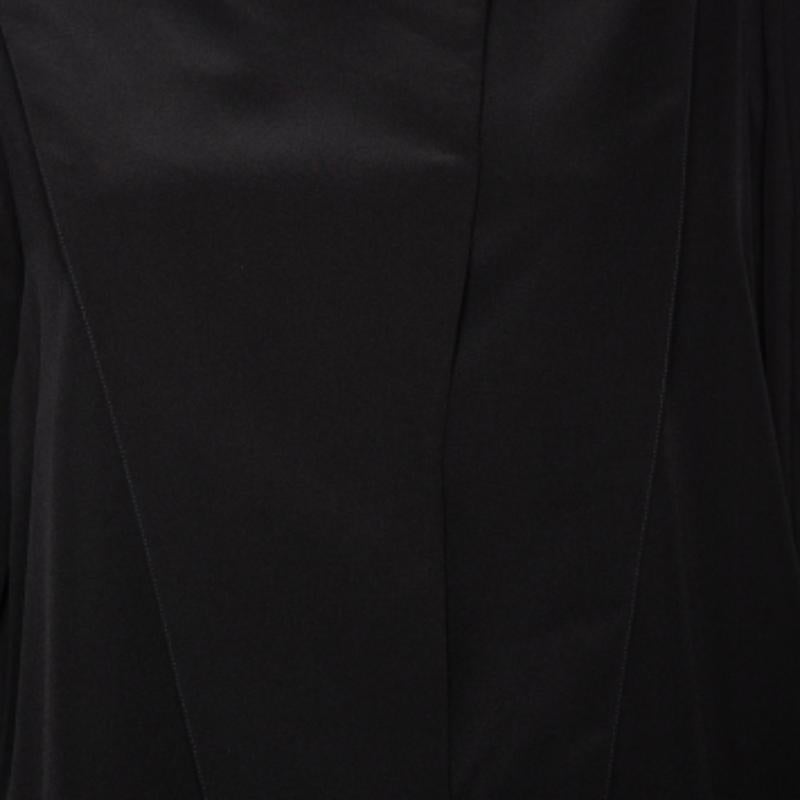 Women's Givenchy Black Silk Sleeve Tie Detail Button Front Collarless Shirt M