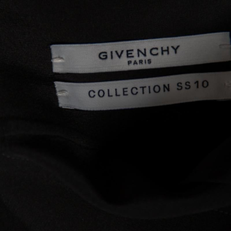 Givenchy Black Silk Sleeve Tie Detail Button Front Collarless Shirt M 1