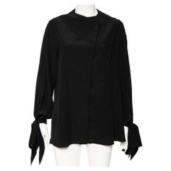Givenchy Black Silk Sleeve Tie Detail Button Front Collarless Shirt M