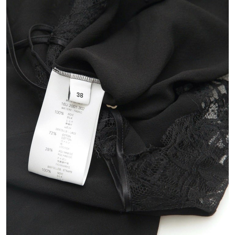 GIVENCHY Black Silk Slip Dress Lace Spaghetti Strap Knee Length Sz 38 ...