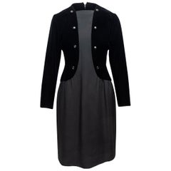 Givenchy Black Silk & Velvet Long Sleeve Dress