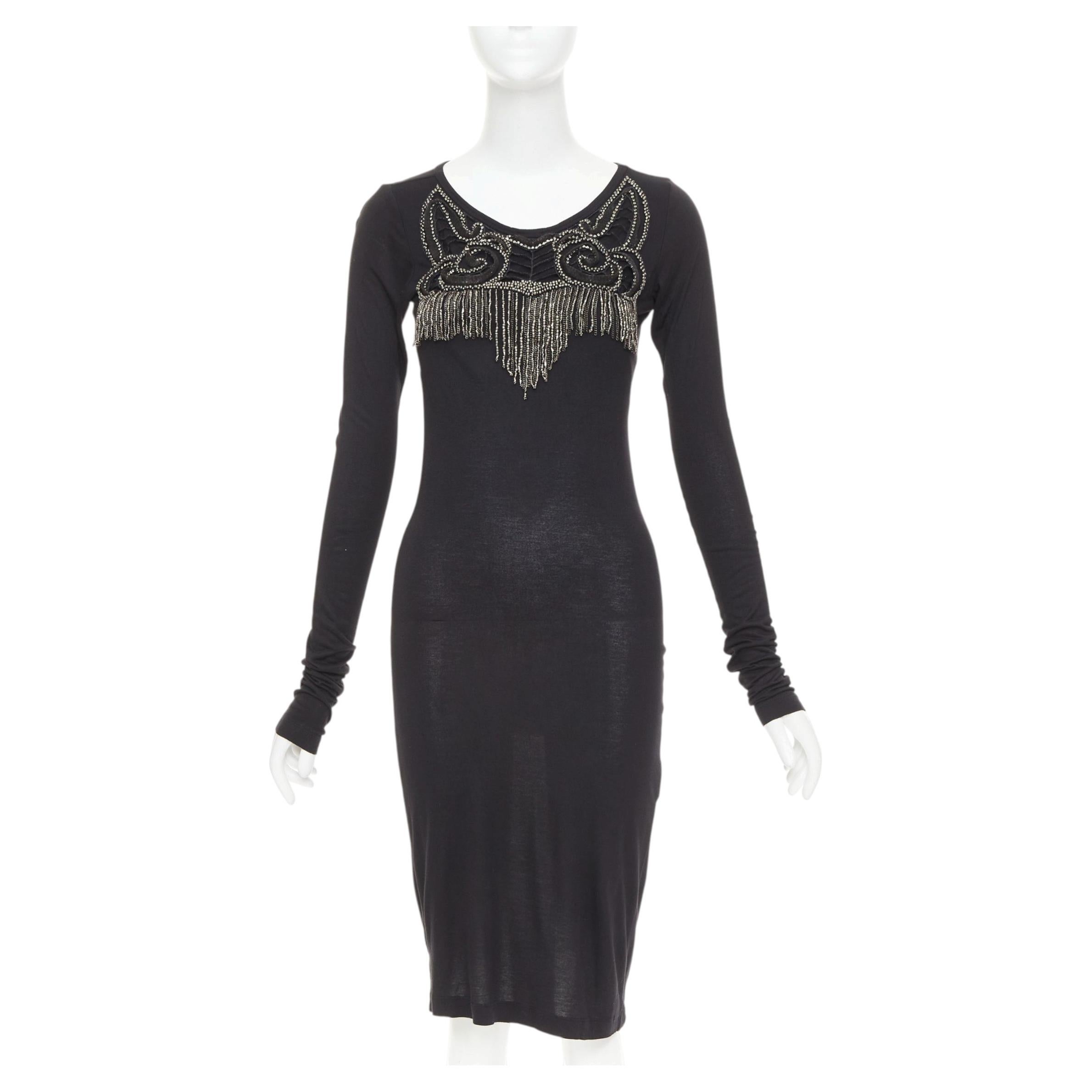 GIVENCHY black silver crystal chain fringe embellished modal dress XS For Sale
