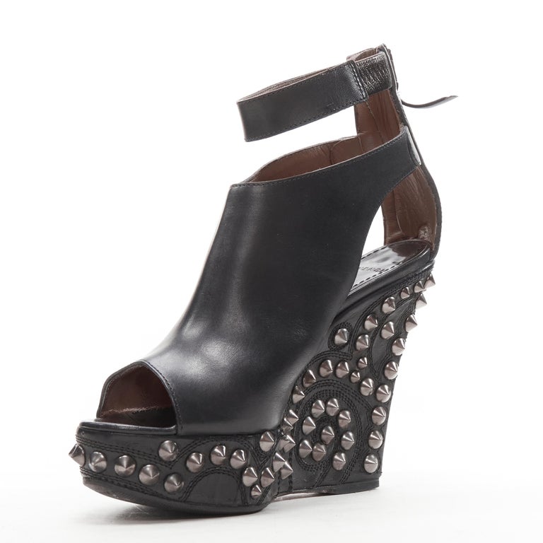 GIVENCHY black silver spike baroque studded platform wedge gladiator EU36.5 For Sale at 1stDibs