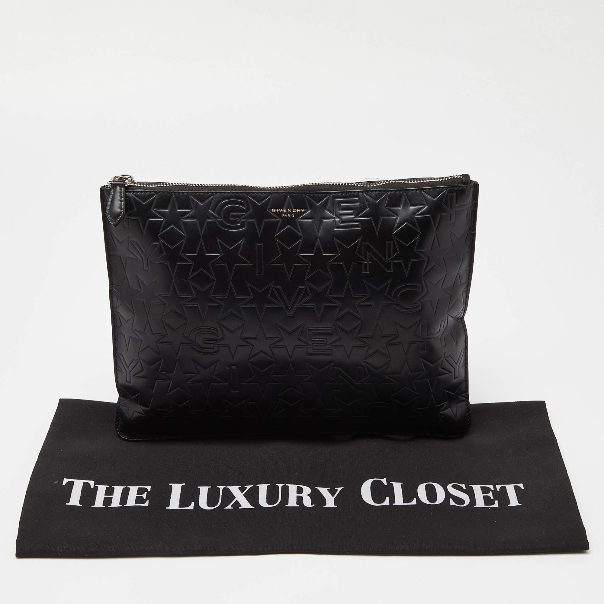 Givenchy Black Star Embossed Leather Zip Clutch For Sale 7
