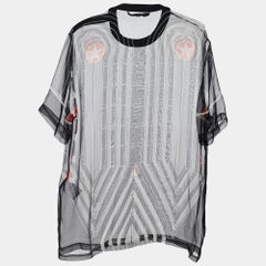 Givenchy Black Stripe Print Silk Sheer Blouse L