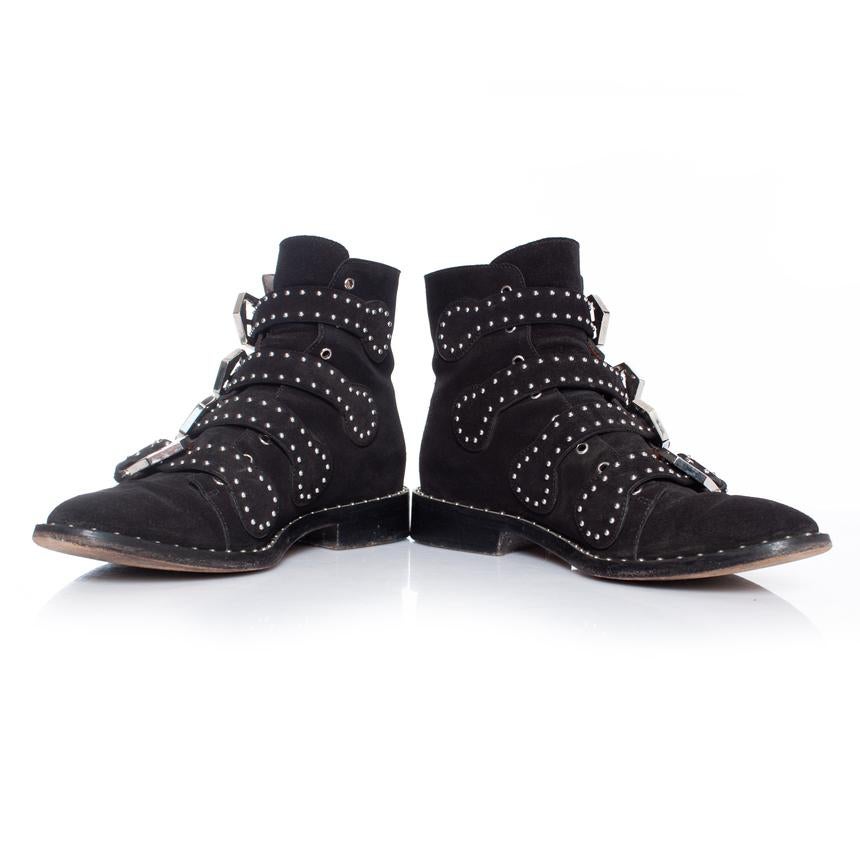 Black Givenchy, black studded buckled boots For Sale