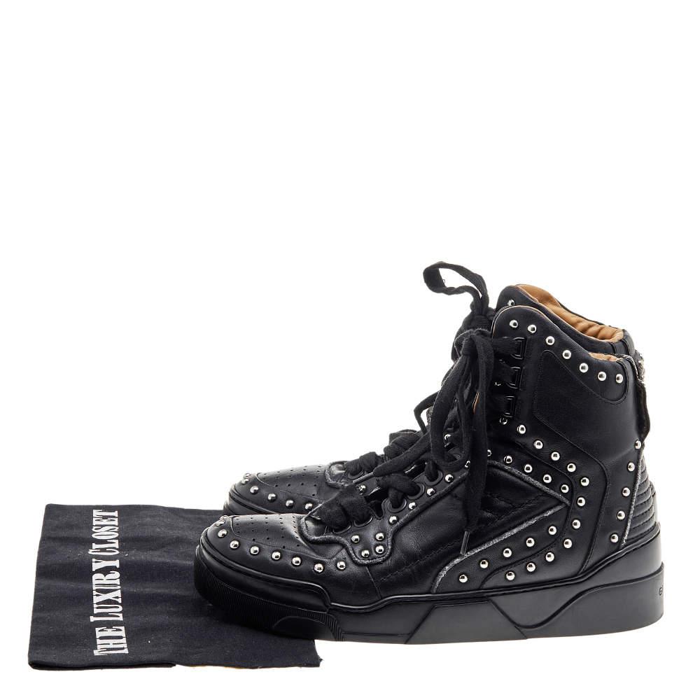 Givenchy Black Studded Leather Tyson High Top Sneakers Size 40 For Sale 4