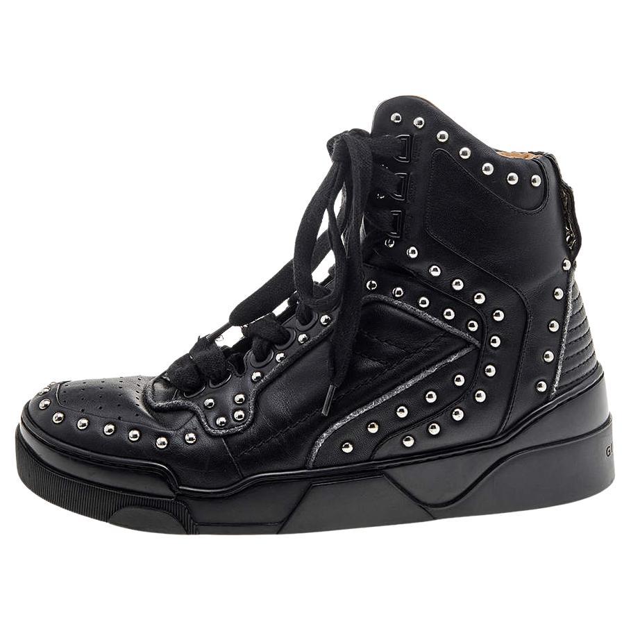 Givenchy Black Studded Leather Tyson High Top Sneakers Size 40 For Sale