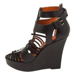 Givenchy Black Suede and Leather Wedge Platform Ankle Strap Sandals Size 39