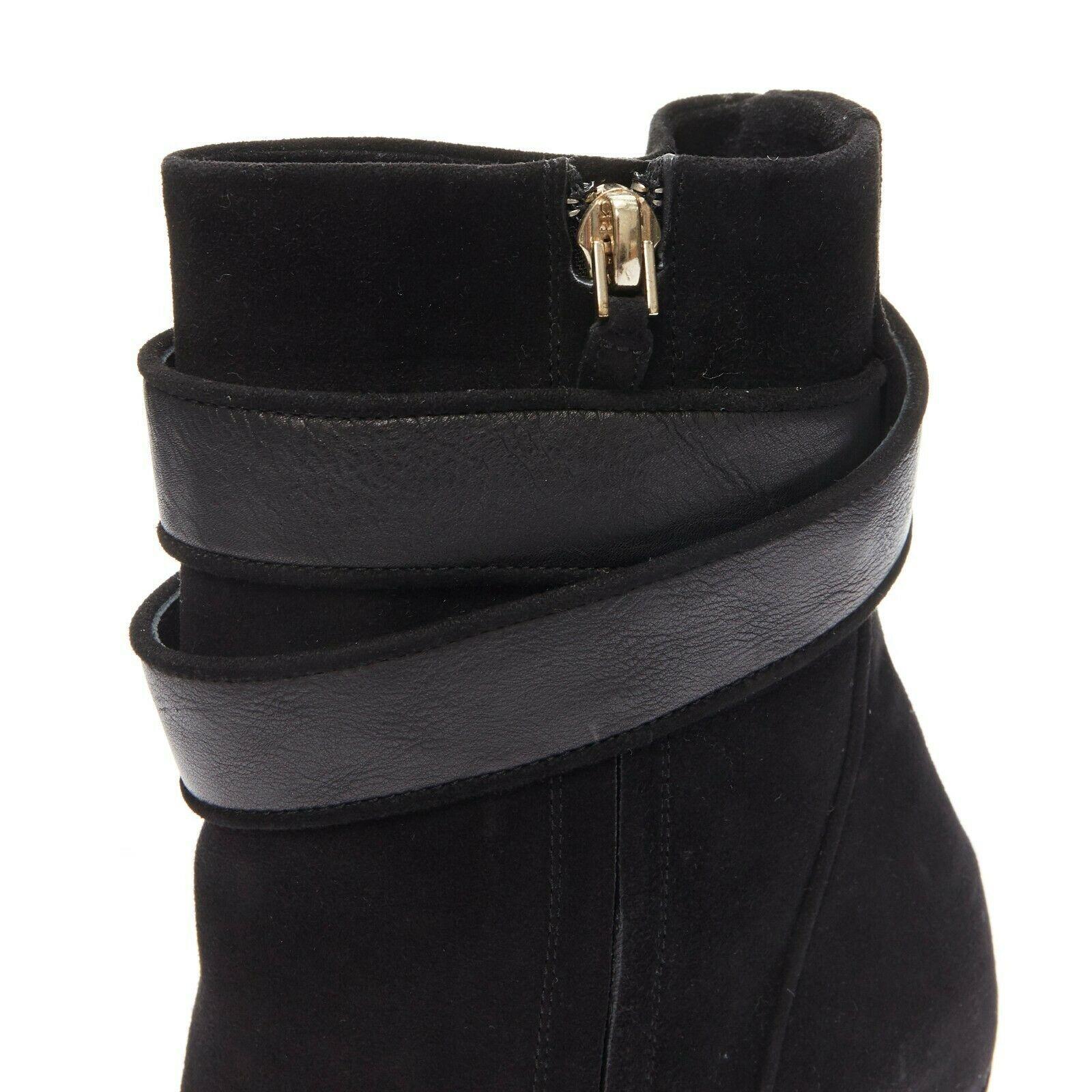 GIVENCHY black suede gold shark tooth lock clasp closure wedge booties EU36.5 3