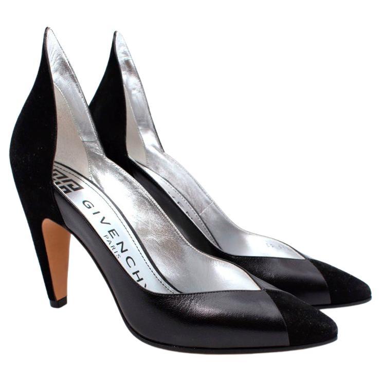 Givenchy Black Suede & Leather Sculpted Heel Pumps EU 37.5, US 6 For Sale