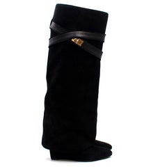 Givenchy Black Suede Shark Lock Boots SIZE 38