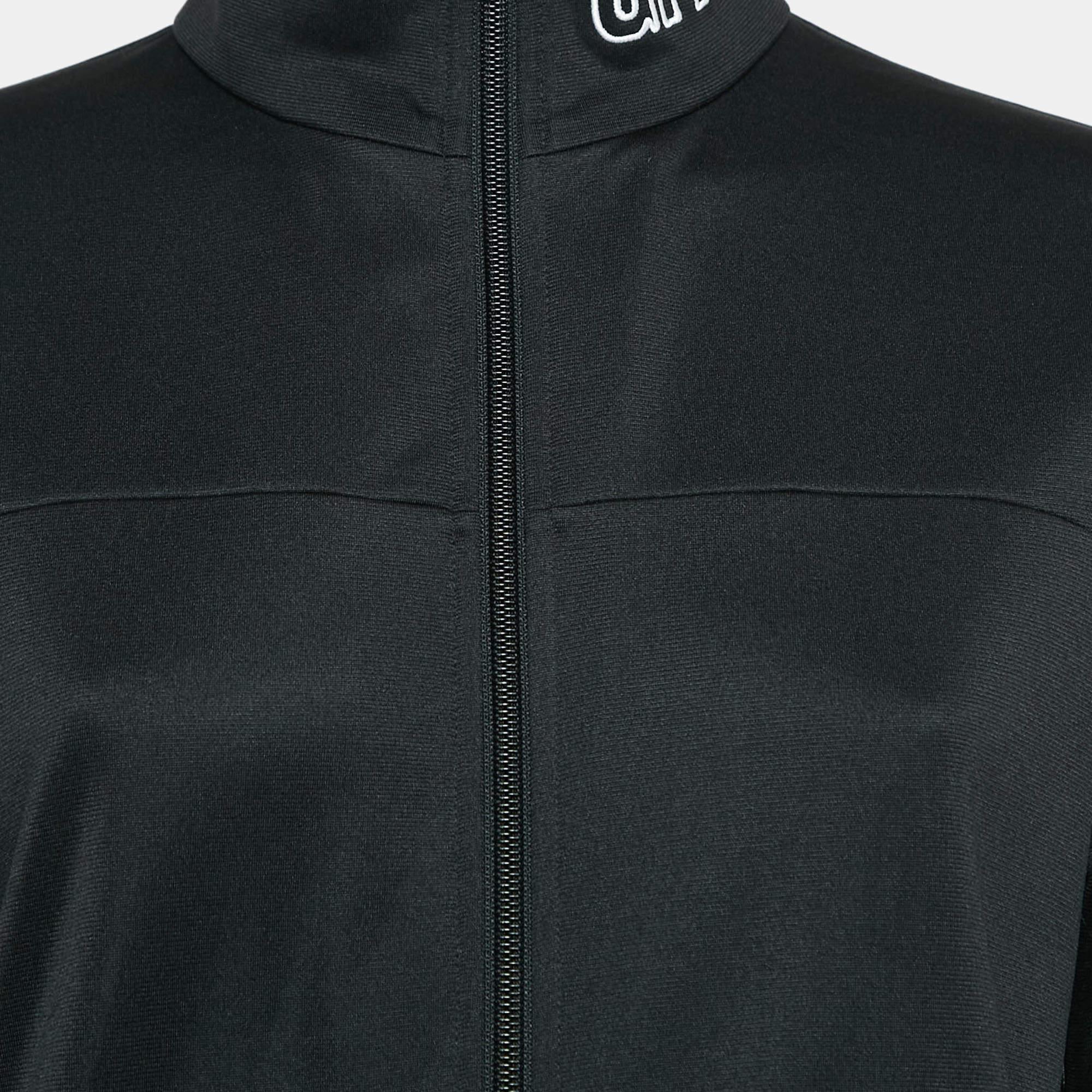 Nero Givenchy Giacca nera sintetica con logo ricamato e zip sul collo M. I. in vendita