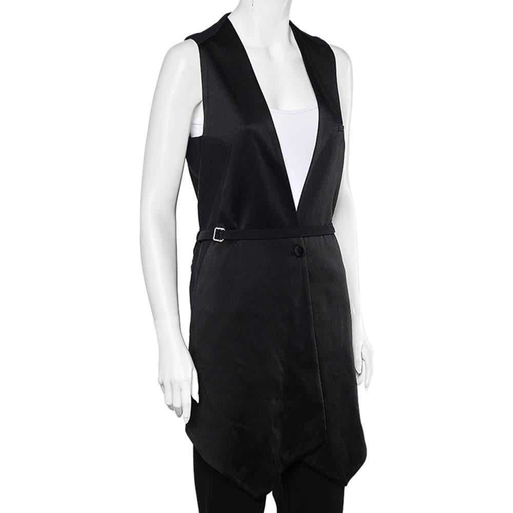 Givenchy Black Two Tone Sateen Belted Asymmetric Hem Vest M In Good Condition For Sale In Dubai, Al Qouz 2