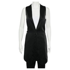 Givenchy Chaleco negro de satén bicolor con cinturón y dobladillo asimétrico M
