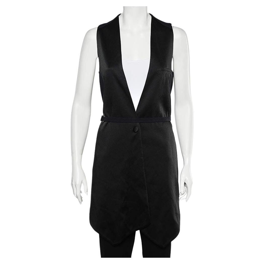 Givenchy Black Two Tone Sateen Belted Asymmetric Hem Vest M For Sale