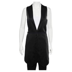Givenchy Black Two Tone Sateen Belted Asymmetric Hem Vest M