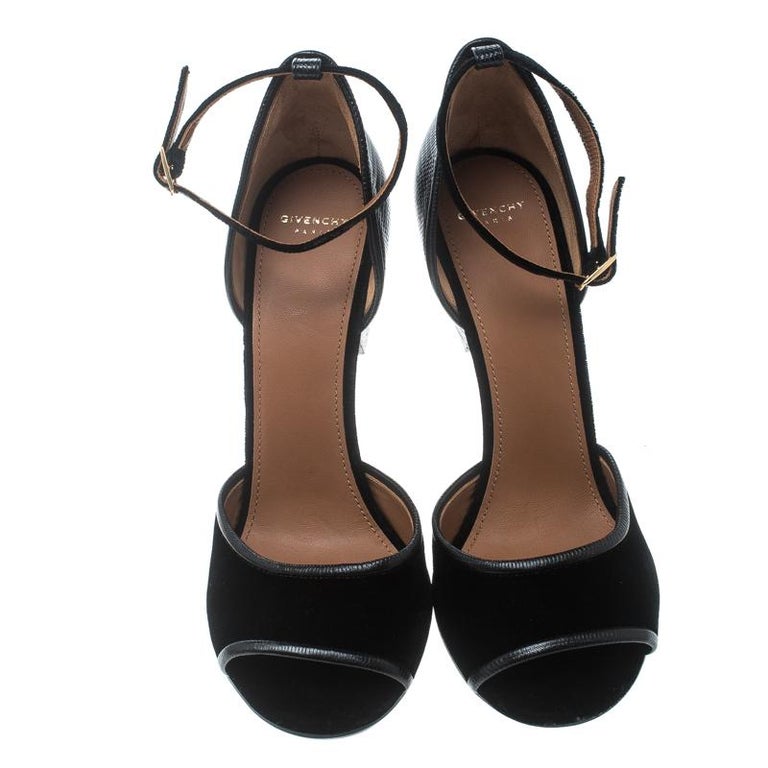Givenchy Black Velvet and Leather Matilda Ankle Strap Sandals Size 39 ...