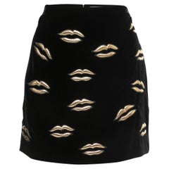 Givenchy Black Velvet Lip Appliqued Mini Skirt 