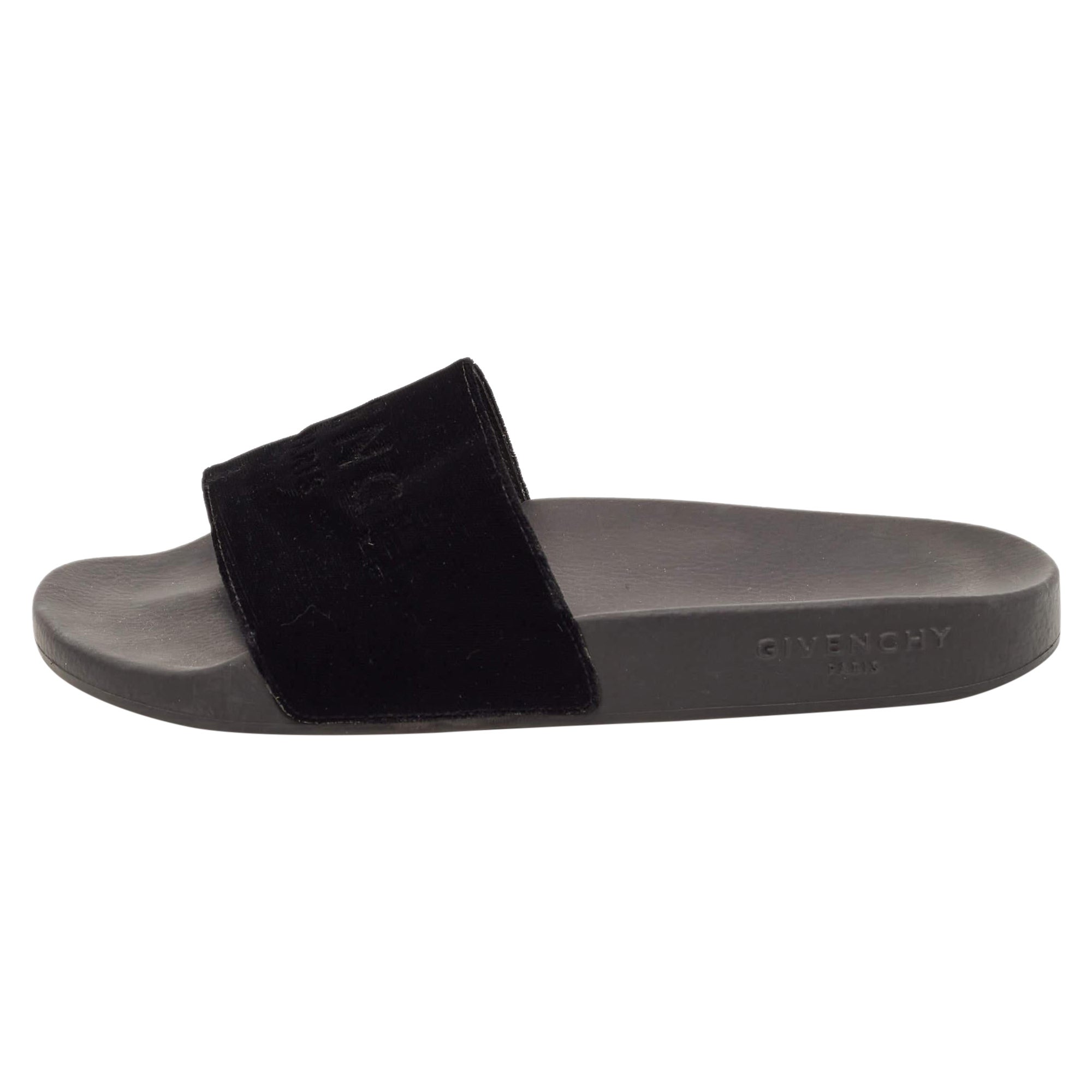 Chanclas Givenchy Logo Terciopelo Negro Talla 40