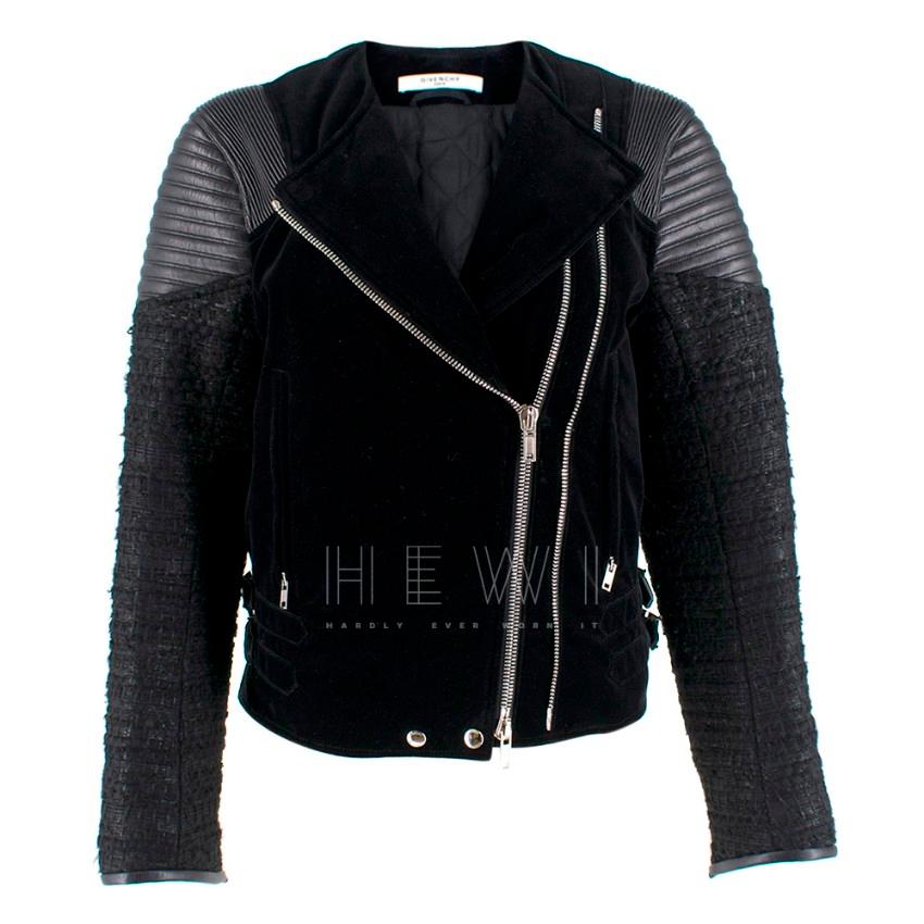 Giacca Givenchy in velluto nero, tweed e pelle - Taglia US 4 in vendita 3