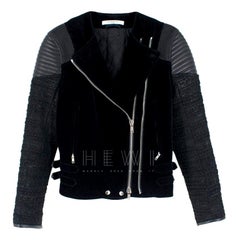 Giacca Givenchy in velluto nero, tweed e pelle - Taglia US 4