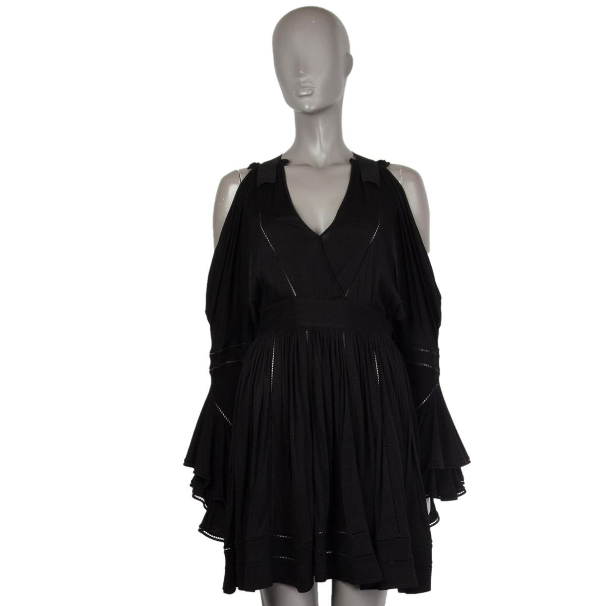 Women's GIVENCHY black viscose jersey RUFFLED COLD SHOULDER MINI COCKTAIL Dress 38 S For Sale