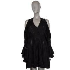 GIVENCHY Schwarzes Kleid aus Viskosejersey RUFFLED COLD SHOULDER MINI COCKTAIL 38 S