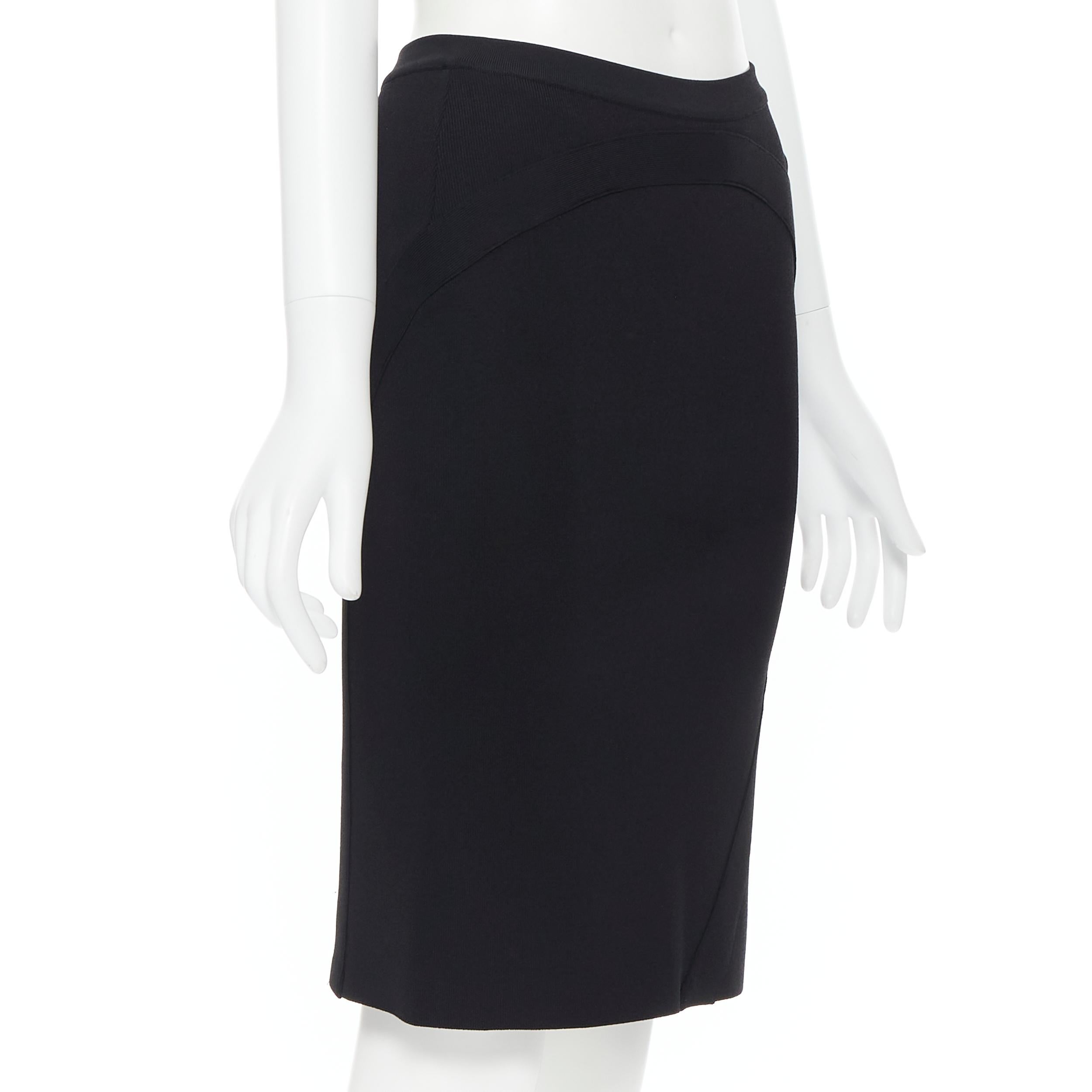 Black GIVENCHY black viscose knit curved circular trimming stretch pencil skirt S For Sale