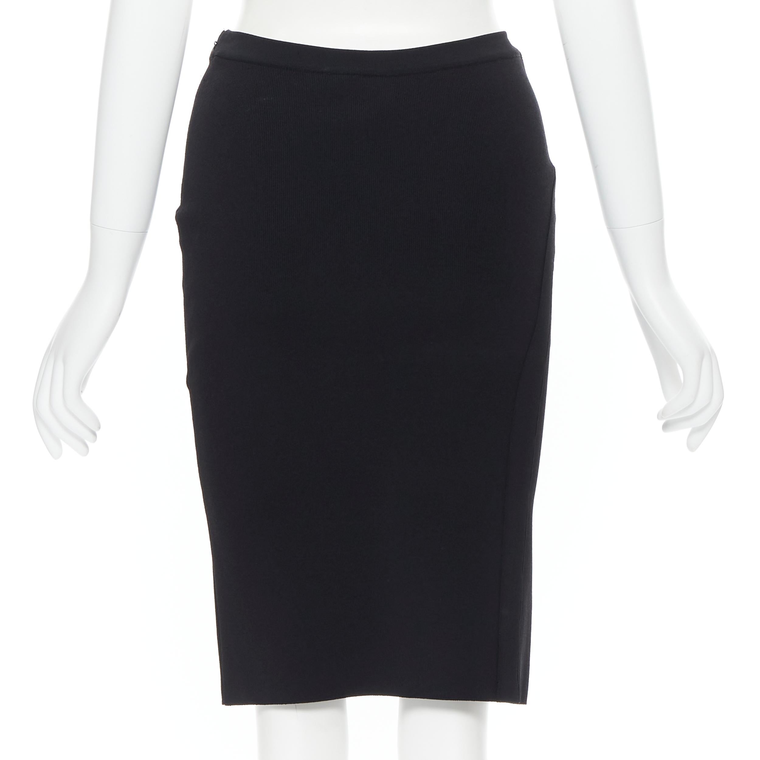 Women's GIVENCHY black viscose knit curved circular trimming stretch pencil skirt S For Sale