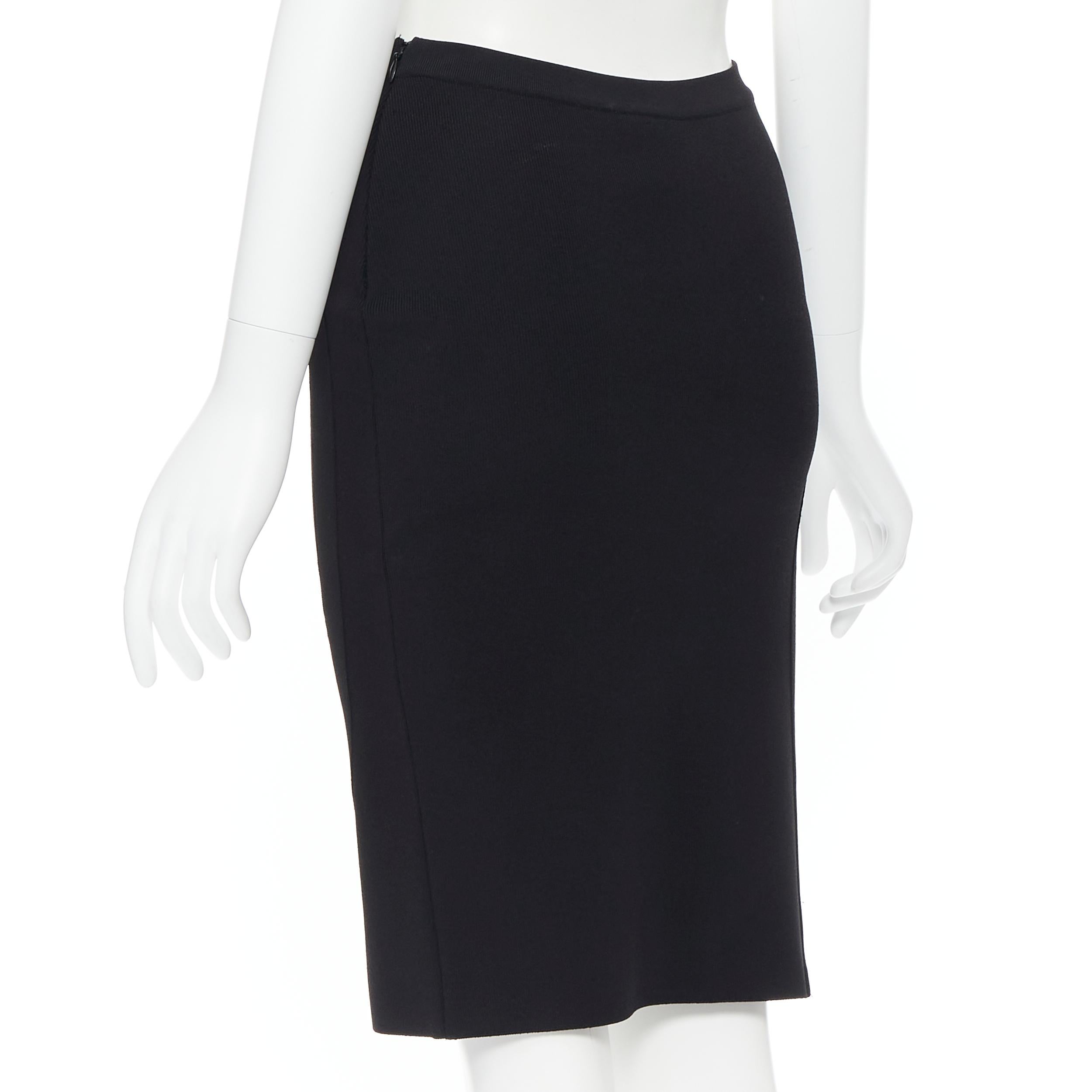 GIVENCHY black viscose knit curved circular trimming stretch pencil skirt S For Sale 1