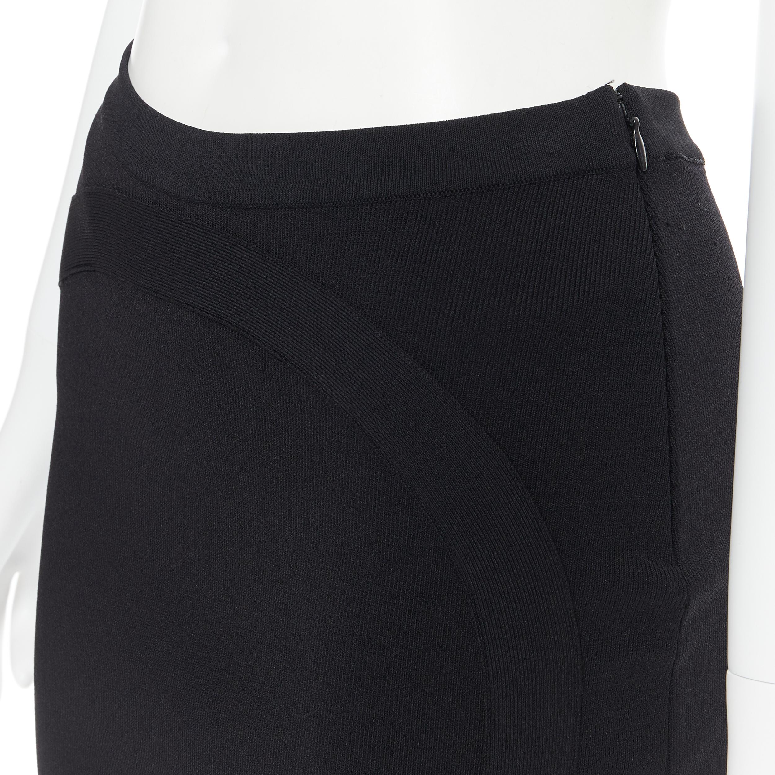 GIVENCHY black viscose knit curved circular trimming stretch pencil skirt S For Sale 2