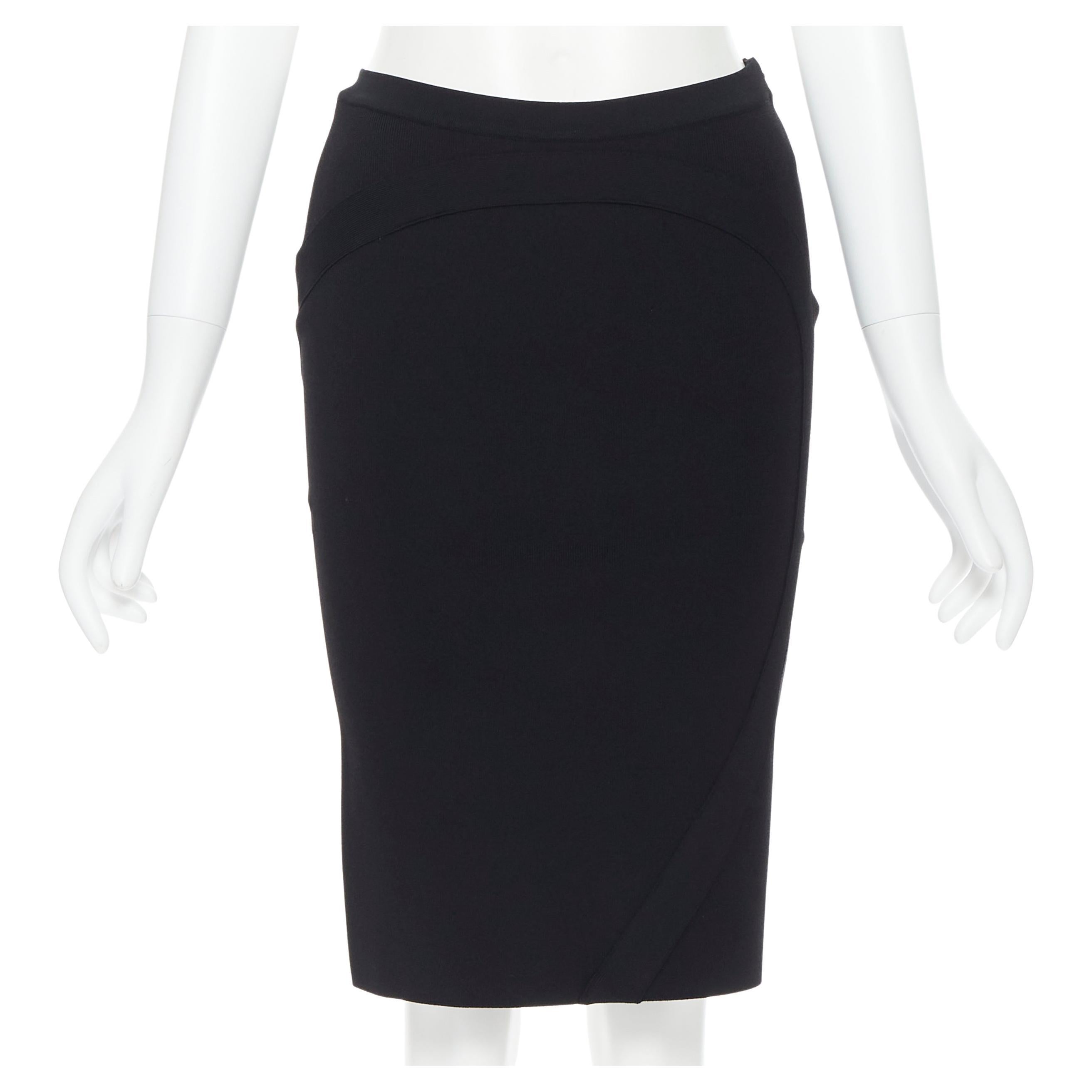GIVENCHY black viscose knit curved circular trimming stretch pencil skirt S For Sale