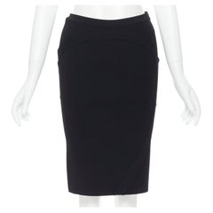 GIVENCHY black viscose knit curved circular trimming stretch pencil skirt S