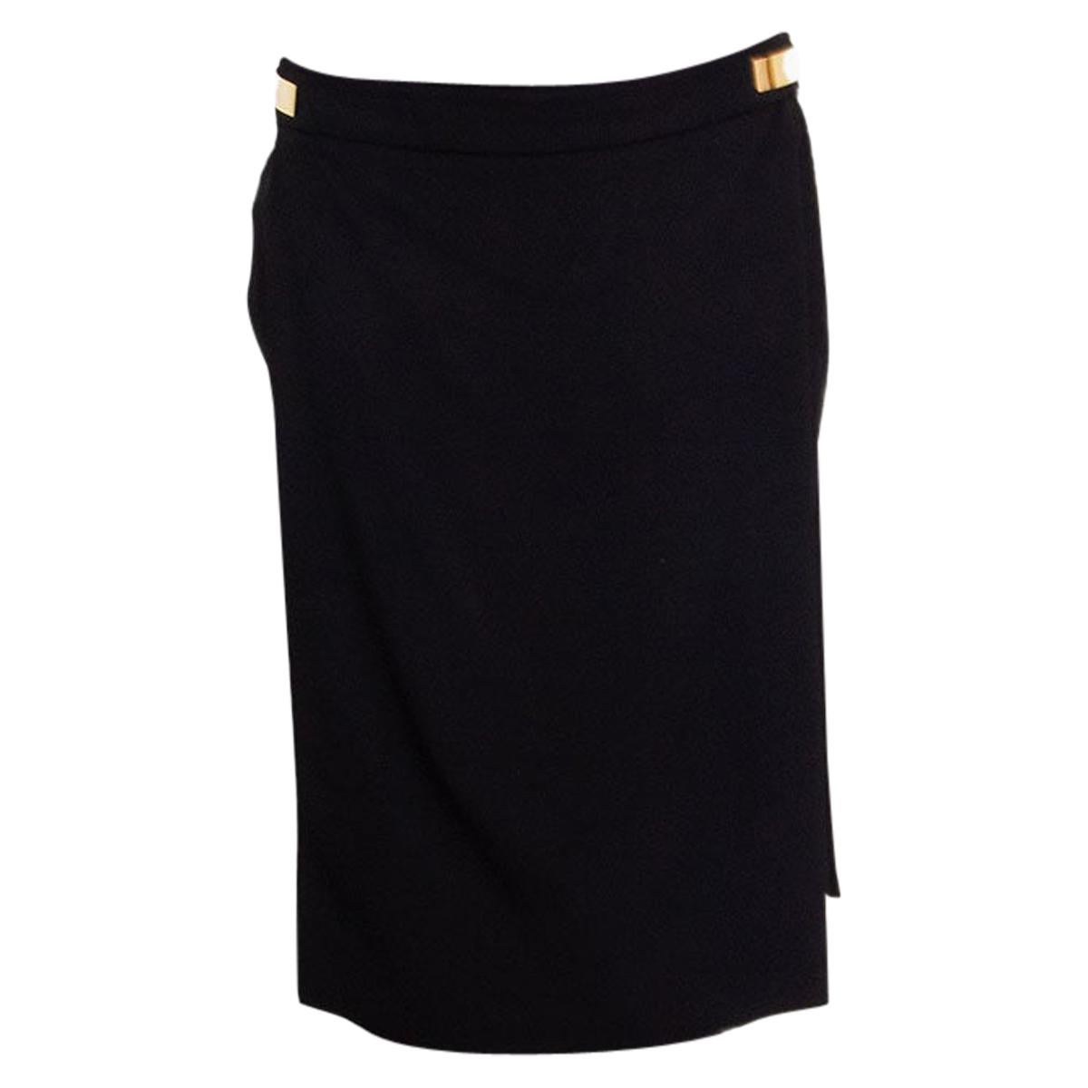 GIVENCHY black viscose METAL DETAIL PANELED Skirt 42 L For Sale