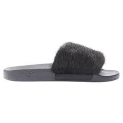 GIVENCHY black Vison Mink fur logo rubber molded footbed pool slides EU36