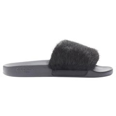 GIVENCHY negro Vison Mink logo piel goma moldeada plantilla piscina toboganes EU36